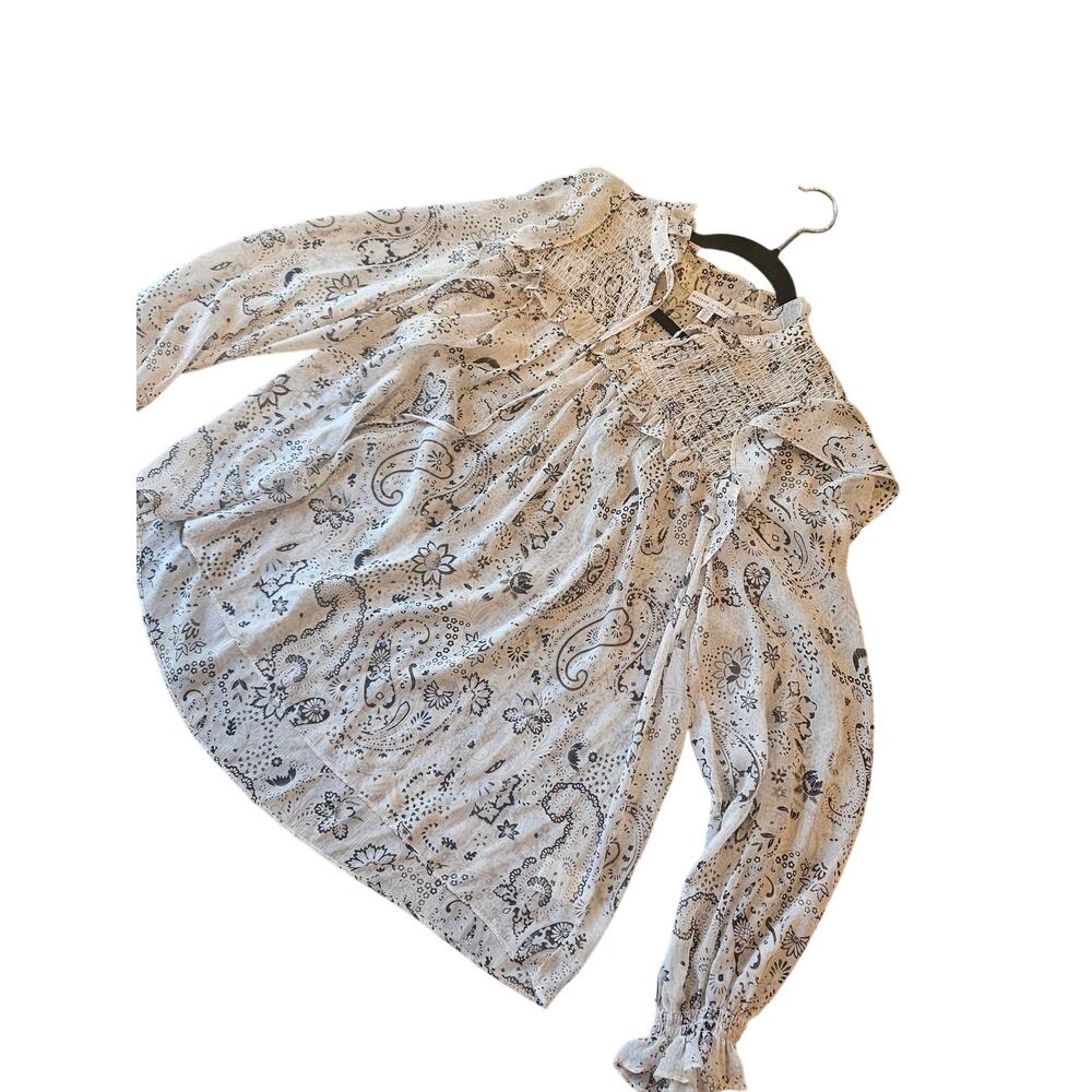 maison d'amelie blouse sheer ruffle beige neutral womens large cottage career